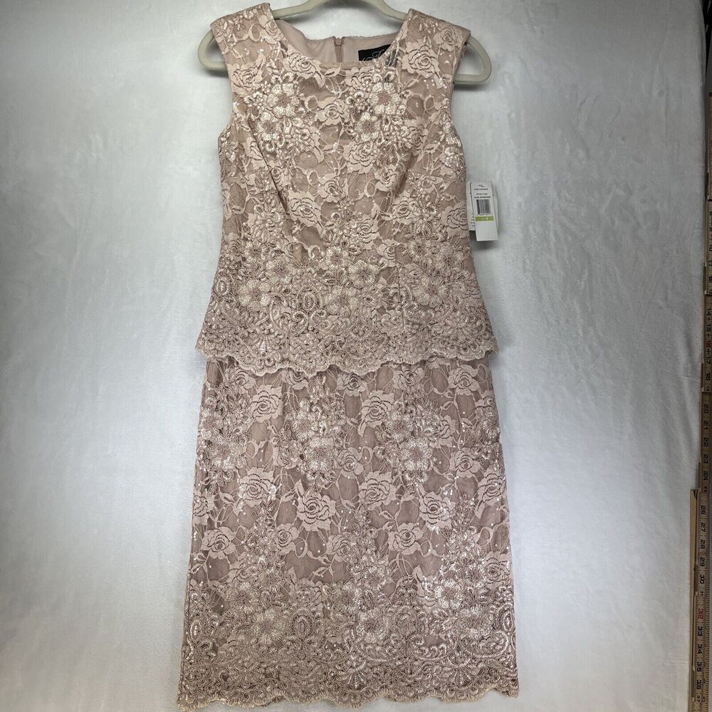 Alex Evenings Mock TwoPiece Sequined Lace Dress Sz 4 Rose Mother Bride Groom New